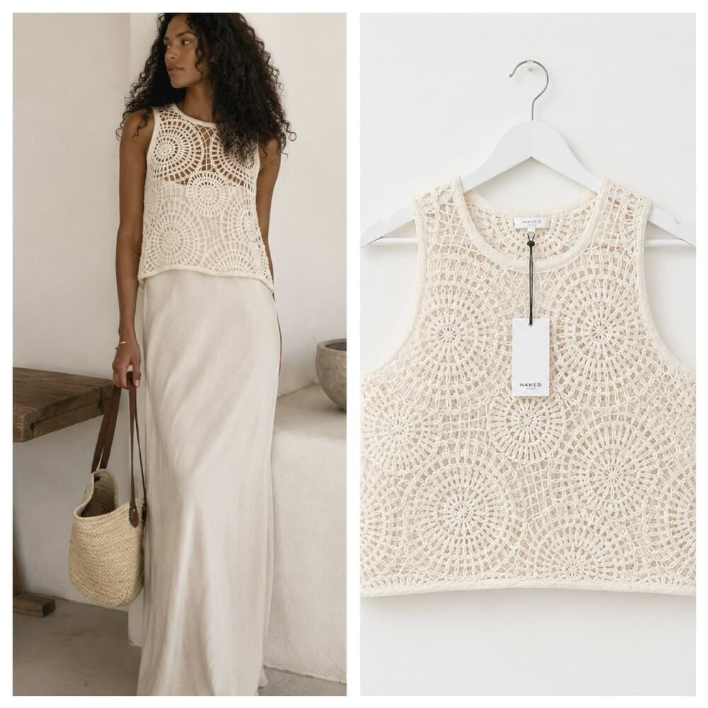 NakedCashmere VIVIANA CROCHET CASHMERE BLEND TANK Small